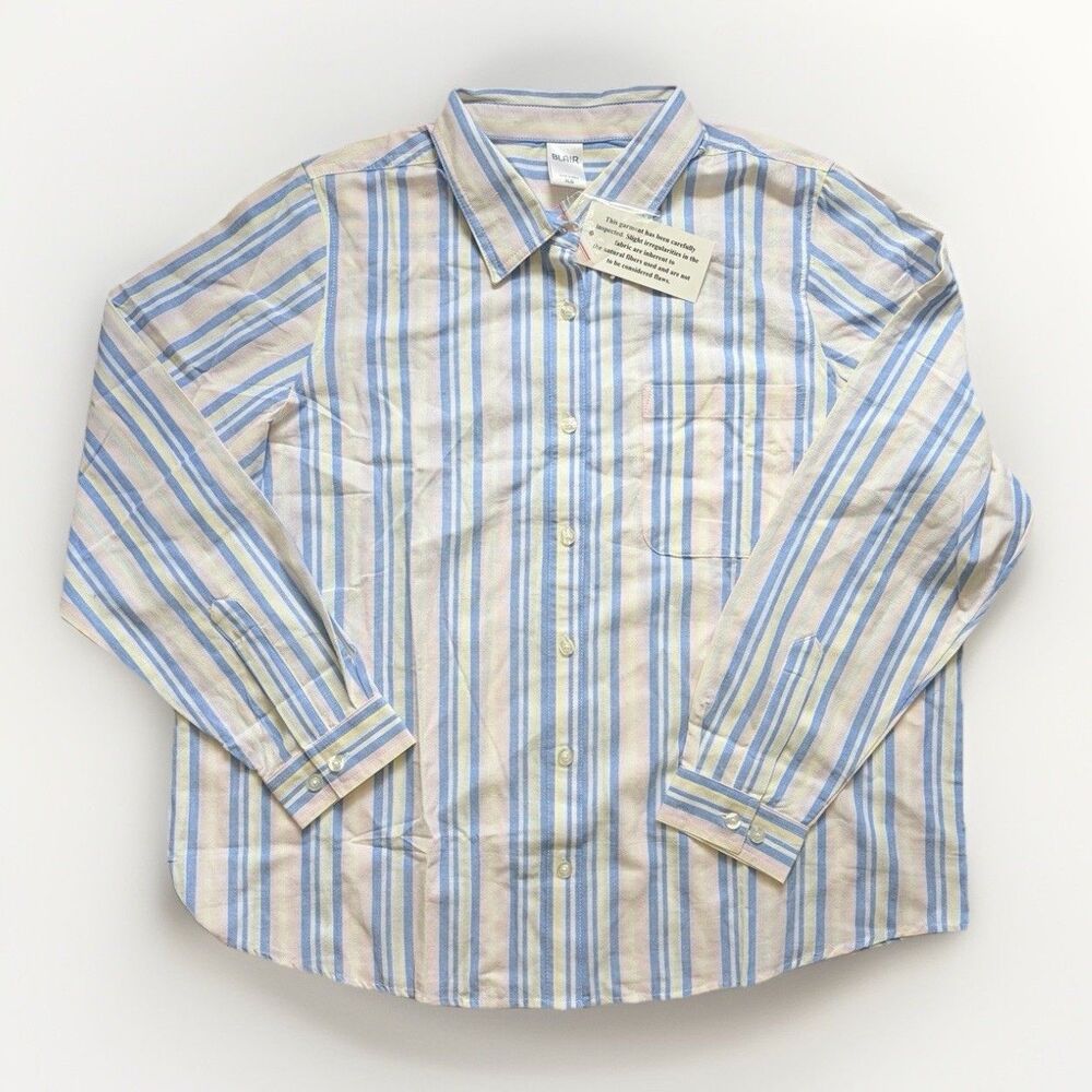 Blair Women's XLG Striped Button-Up Shirt Long Sleeve 100% Cotton Blue Pink
